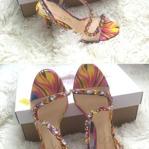 Jessica SimpsonJaycin Printed Rhinestone Printed satin upper, 3.8” height heel